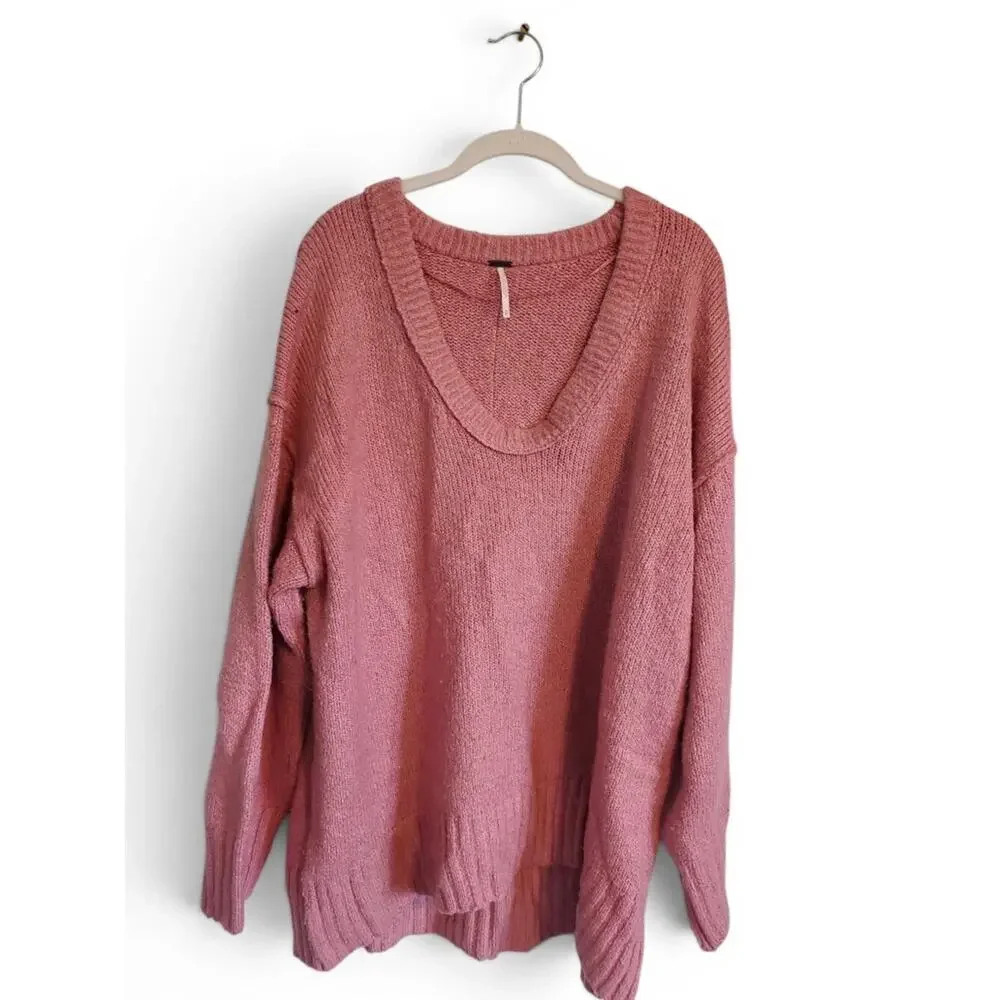 Free People Women's Brookside Tunic Sweater in Pink Lightning Size Medium - Picture 3 of 12